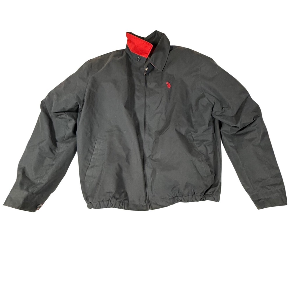 U.S. Polo Assn. Fleece Lined Windbreaker Jacket Mens Medium Black Red Warmth